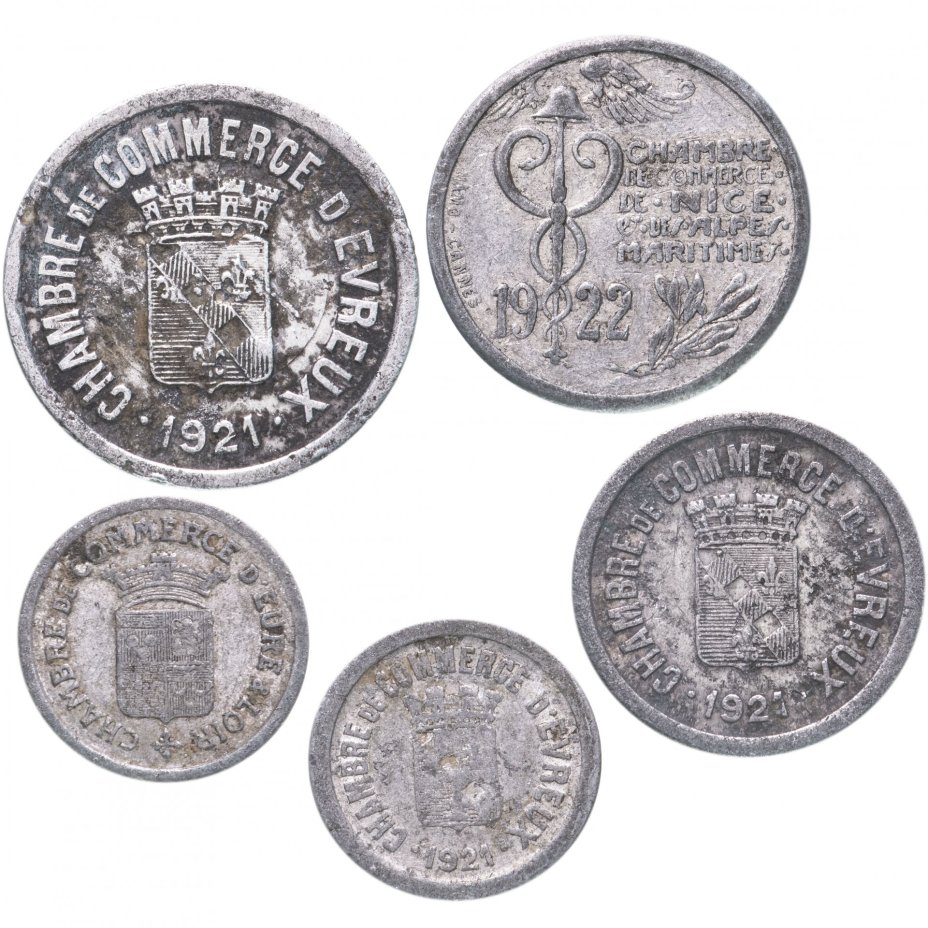 Набор из 5 нотгельдов Франция 1921-1922