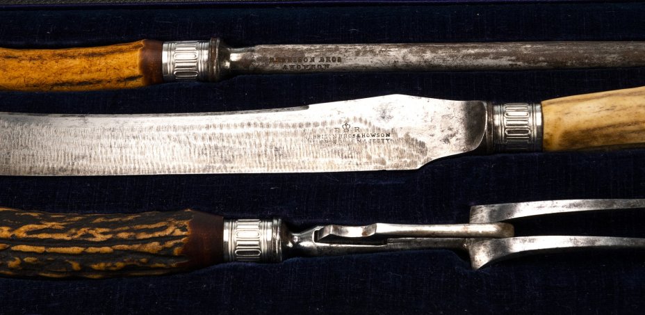 Набор для разделки дичи подарочный (3 предмета), сталь, натуральный рог, фирма "Harrison Brothers&Howson", г. Шеффилд, Великобритания, 1901-1910 гг.