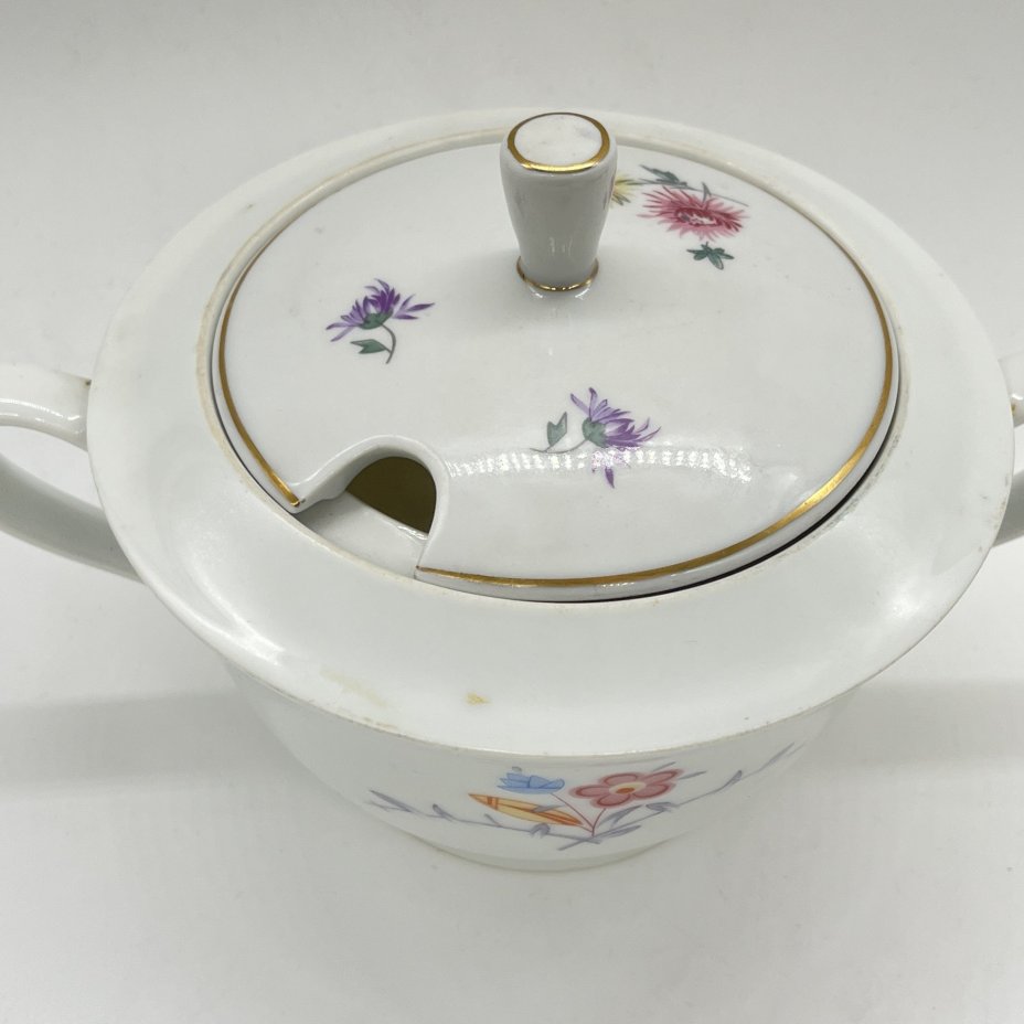 Сахарница с цветочным декором (крышка в подборе), фарфор, деколь, Arzberg Bavaria (PA), Германия, 1930-1960 гг.