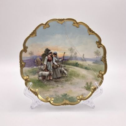 Тарелка декоративная "Пастушки", фирма "Bawo & Dotter", фарфор, деколь, золочение, Австрия, 1884-1914 гг.