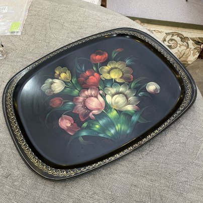 Поднос прямоугольной формы с цветочным декором, жесть, роспись, Жостовская фабрика декоративной росписи, СССР, 1960-1980 гг.