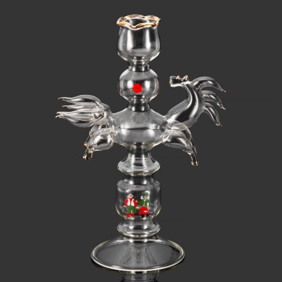 Подсвечник "Конь", автор Маршумова Ирина Михайловна, Калининский стекольный завод (?), стекло, выдувание на горелке, роспись золотом, деколь, СССР, 1970-1980 гг.