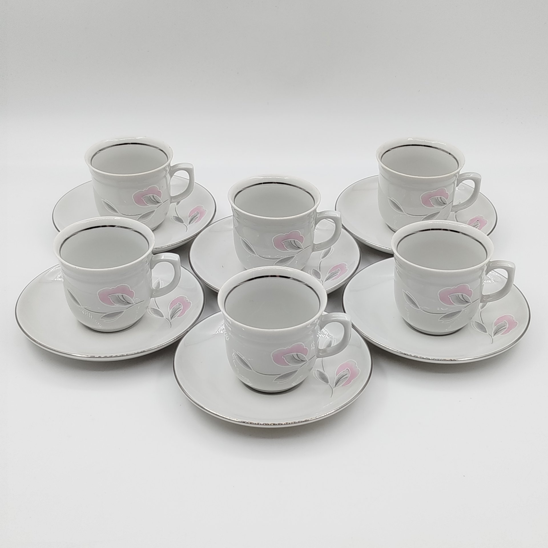 Сервиз кофейный с нежным цветочным декором в розово-серой гамме на 6 персон (15 предметов), Graf Von Henneberg Porzellan