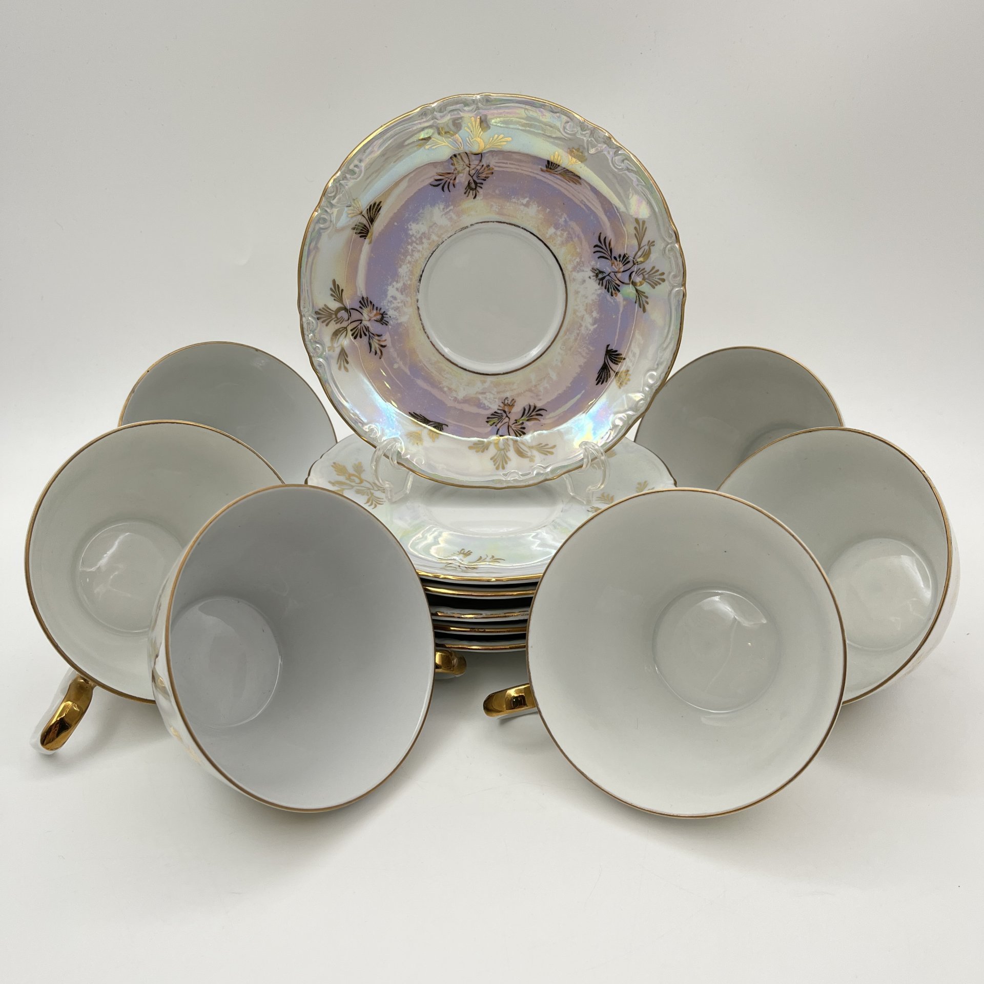 Сервиз чайно-кофейный на 6 персон "Мадонна" (15 предметов), фарфор, люстр, деколь, золочение, Kahla, ГДР, 1960-1980 гг.