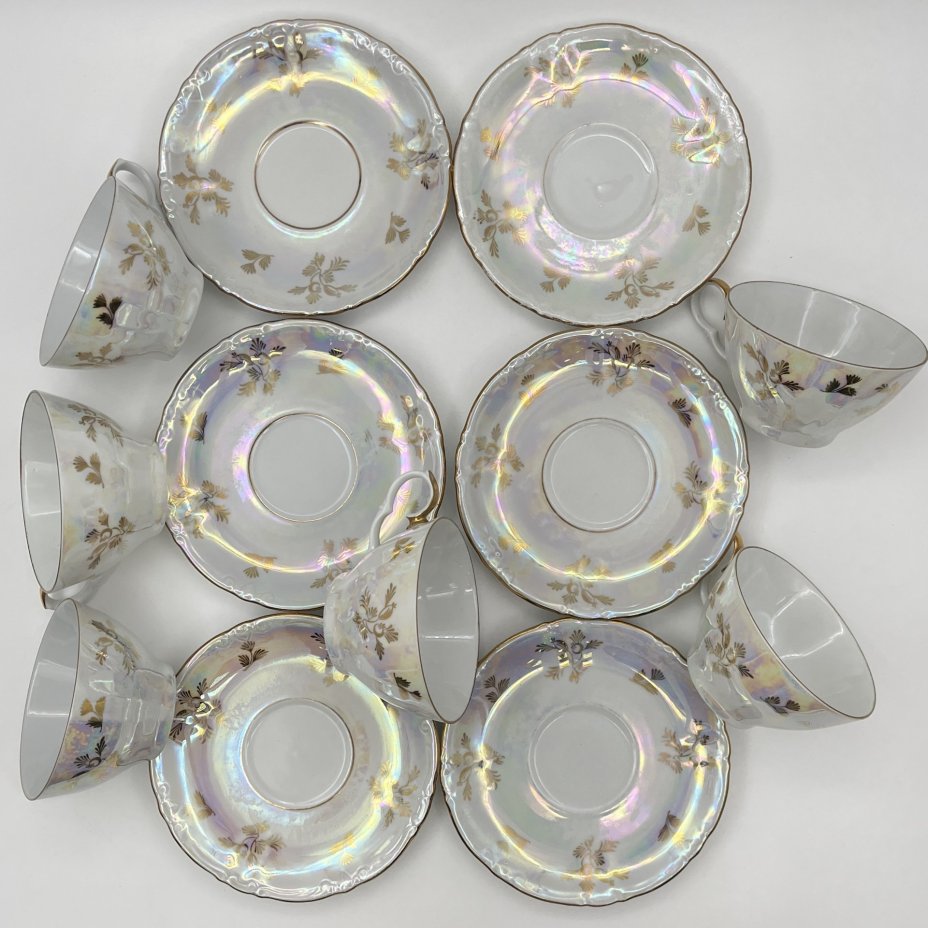 Сервиз чайно-кофейный на 6 персон "Мадонна" (15 предметов), фарфор, люстр, деколь, золочение, Kahla, ГДР, 1960-1980 гг.