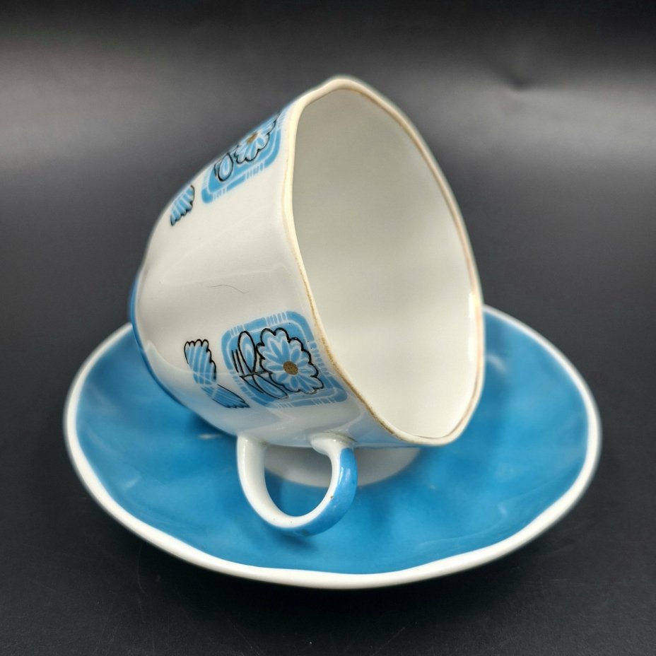 Пара кофейная "Голубой орнамент", фарфор, крытье, деколь, Ленинградский фарфоровый завод (ЛФЗ), СССР, 1960-1970 гг.