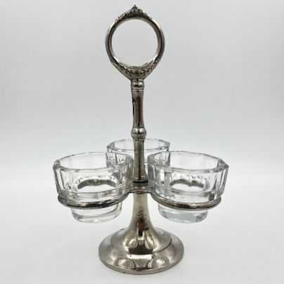 Набор для специй (круэт, столовая передача, судок) на 3 предмета, с фигурной ручкой, металл, стекло