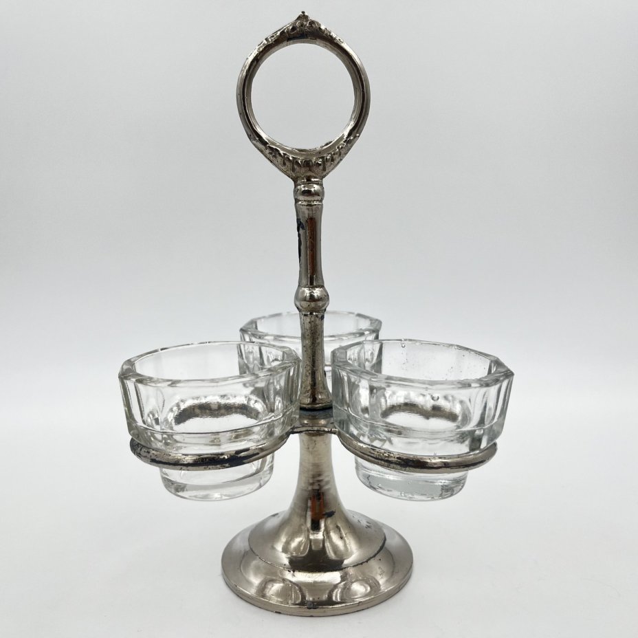 Набор для специй (круэт, столовая передача, судок) на 3 предмета, с фигурной ручкой, металл, стекло