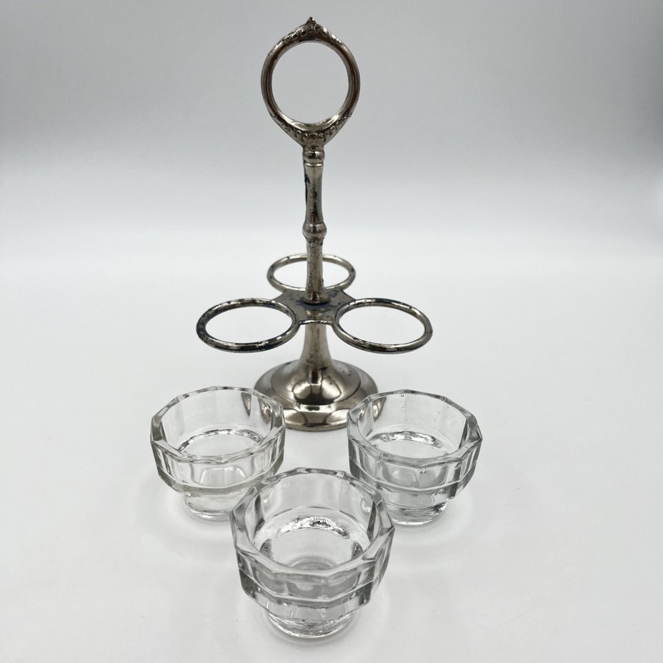 Набор для специй (круэт, столовая передача, судок) на 3 предмета, с фигурной ручкой, металл, стекло