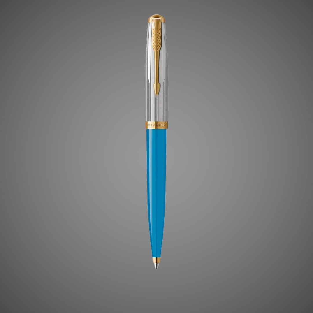 Шариковая ручка Parker 51 Premium Turquoise GT стержень: M, цвет чернил: black, в подарочной упаковке., Металлы: нержавеющая сталь, позолота, смола