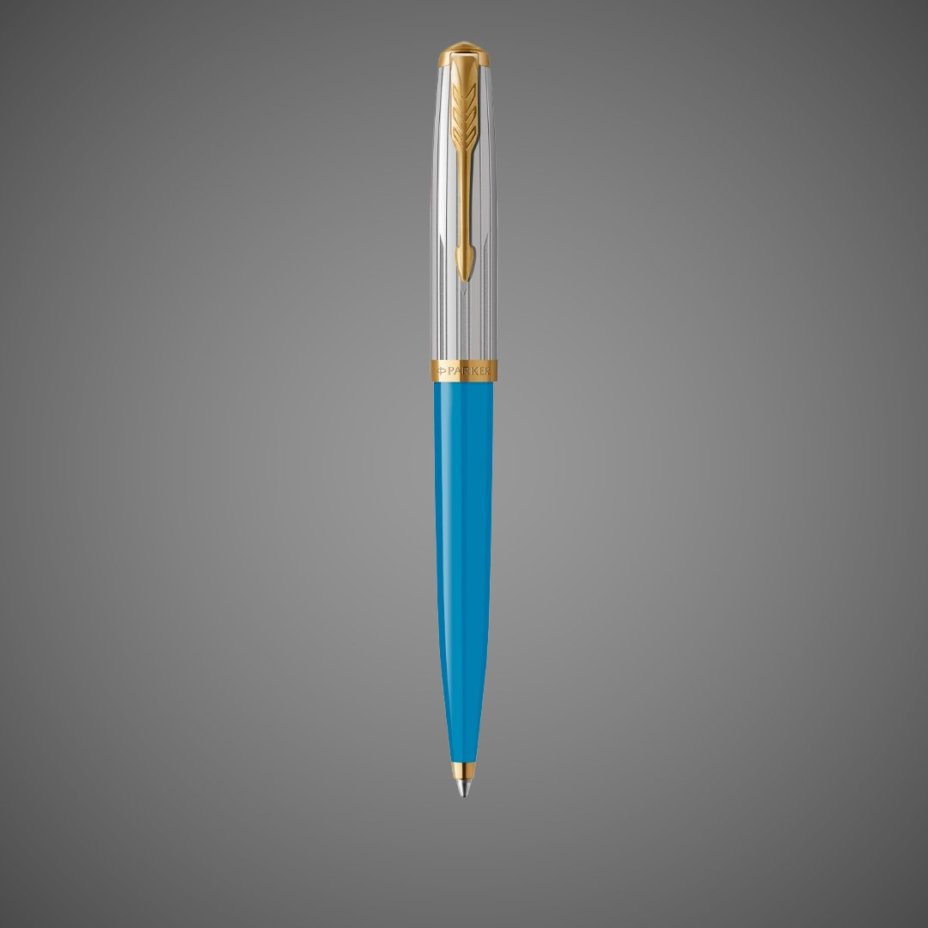 Шариковая ручка Parker 51 Premium Turquoise GT стержень: M, цвет чернил: black, в подарочной упаковке., Металлы: нержавеющая сталь, позолота, смола