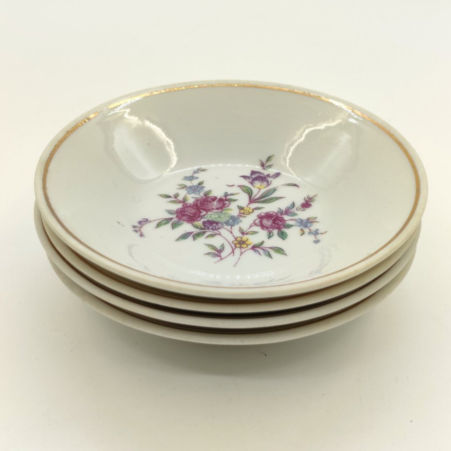 Набор из 4-х розеток с цветочным декором, фарфор, деколь, золочение, Завод «Красный фарфорист» (Чудово, Грузинская фарфорово-фаянсовая фабрика), СССР, 1956 г.