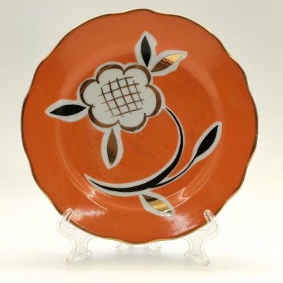 Тарелка десертная с цветочный декором, фарфор, крытье, роспись, золочение, Дулевский фарфоровый завод (Дулёво), СССР, 1966 г.