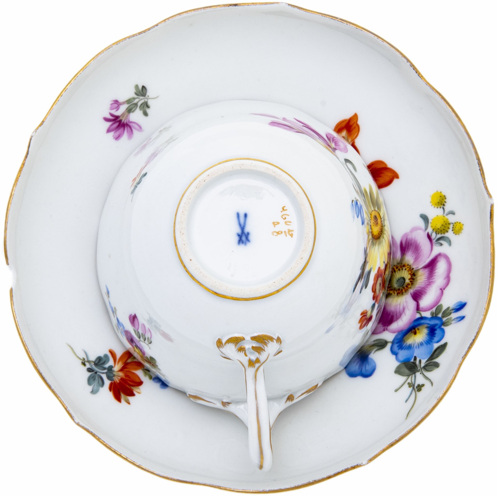 Пара чайная с цветочным декором, фарфор, роспись, золочение, "Meissen porcelain manufactory" (Мейсен), Германия, 1948 г., Meissen (Мейсенский фарфор)