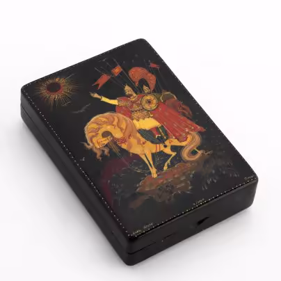 Шкатулка лаковая "Князь Игорь", автор Громов Н., Холуйская лаковая миниатюра