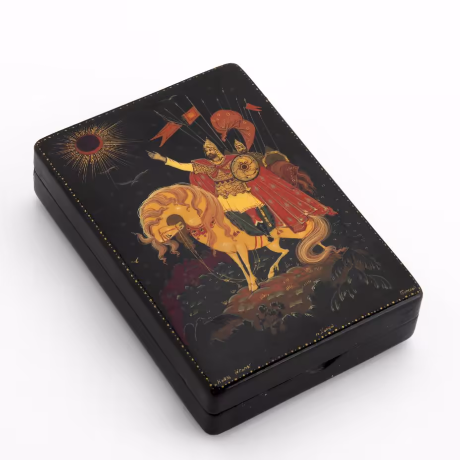 Шкатулка лаковая "Князь Игорь", автор Громов Н., Холуйская лаковая миниатюра