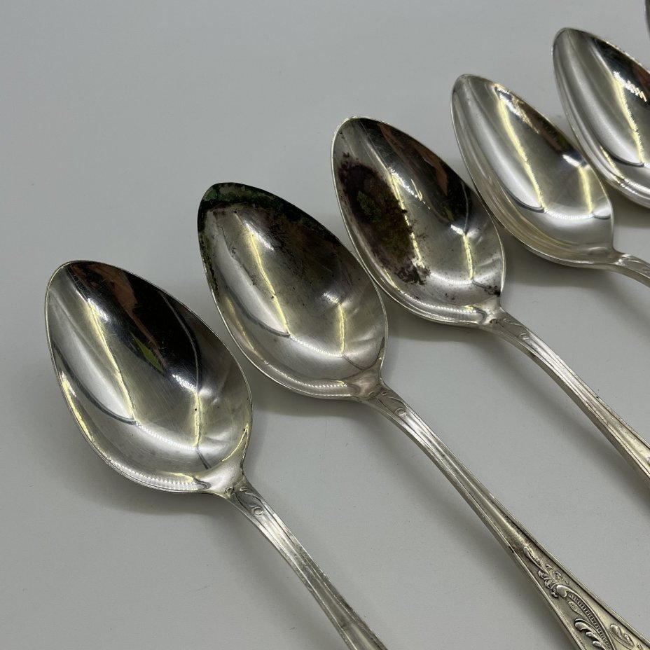 Набор столовых ложек "Пламя" на 6 персон, мНЦ (медь-никель-цинк), Кольчугинский завод цветных металлов, СССР, 1960-1990 гг.