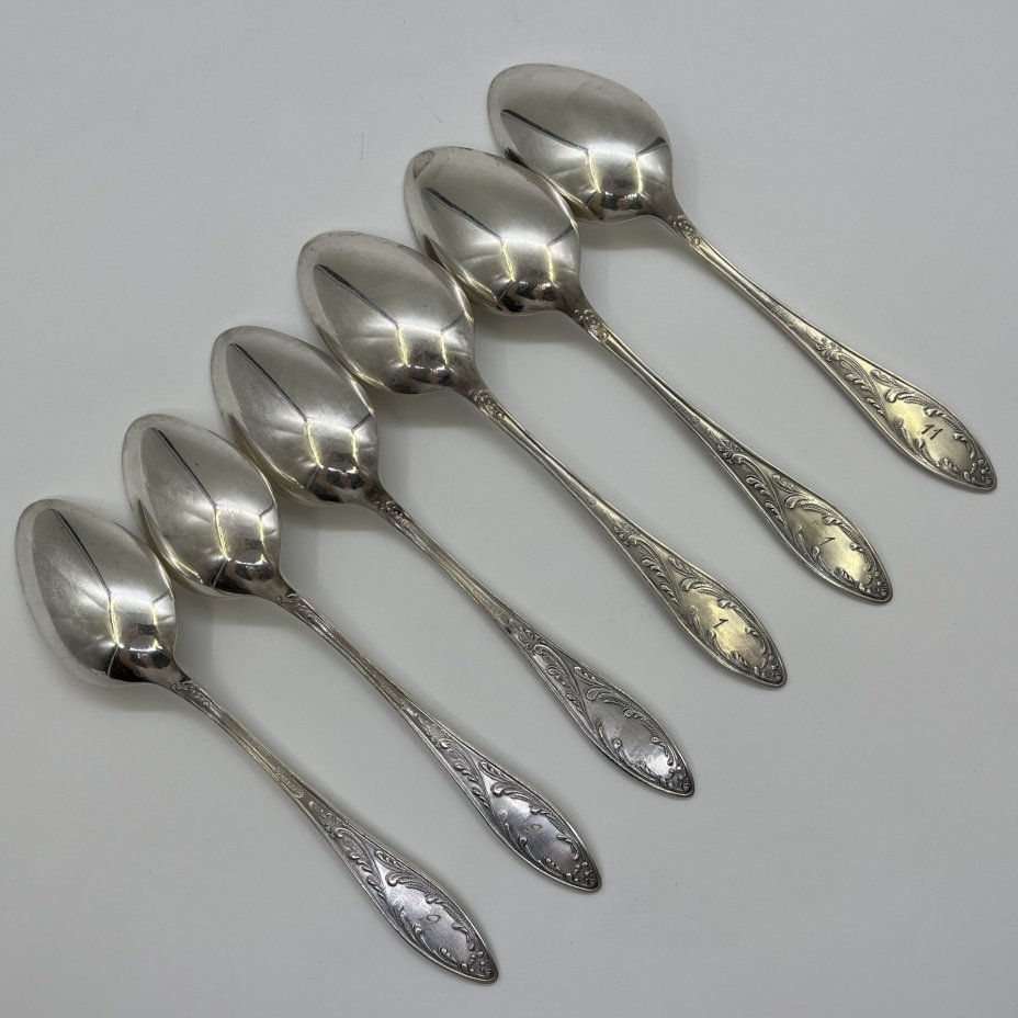 Набор столовых ложек "Пламя" на 6 персон, мНЦ (медь-никель-цинк), Кольчугинский завод цветных металлов, СССР, 1960-1990 гг.