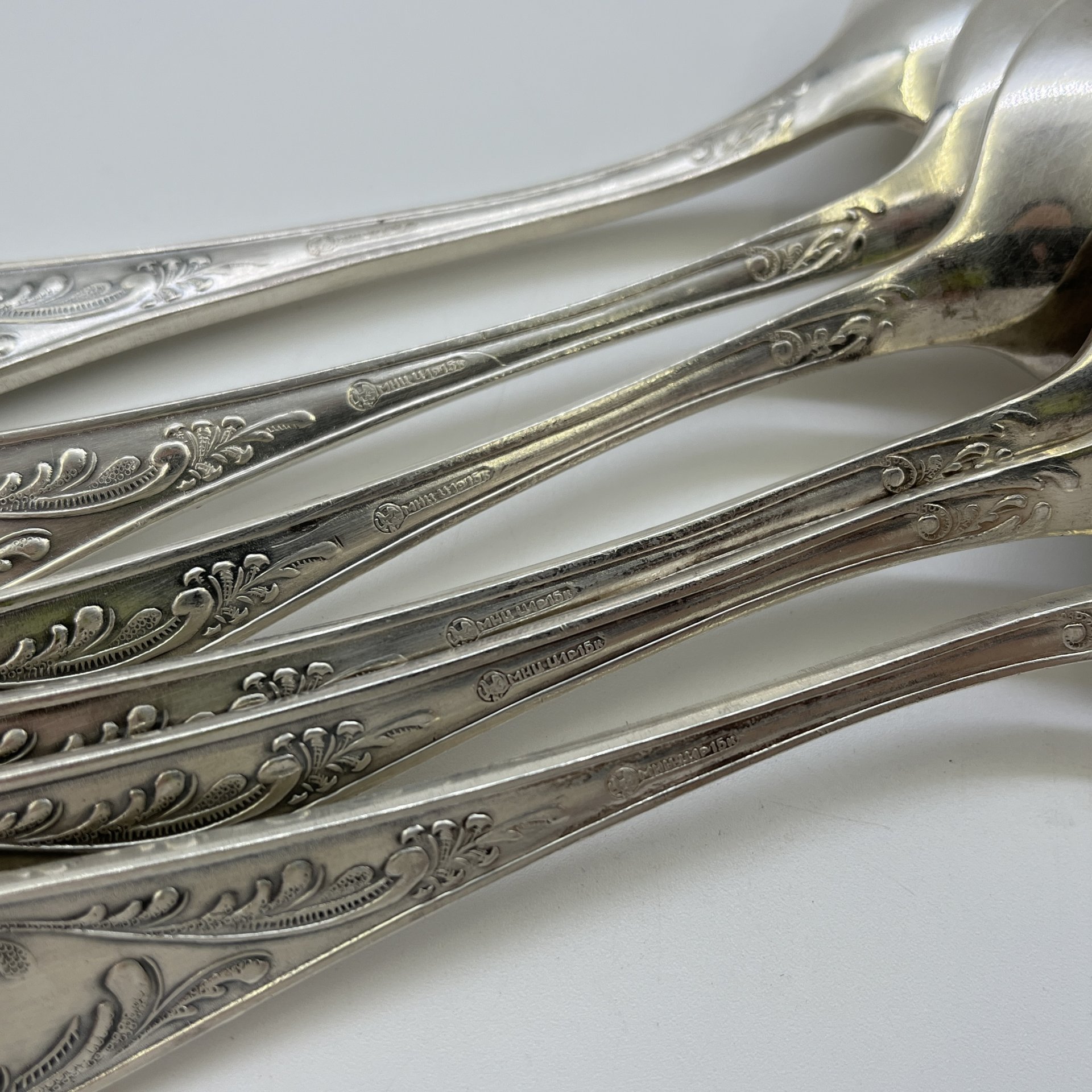 Набор столовых ложек "Пламя" на 6 персон, мНЦ (медь-никель-цинк), Кольчугинский завод цветных металлов, СССР, 1960-1990 гг.