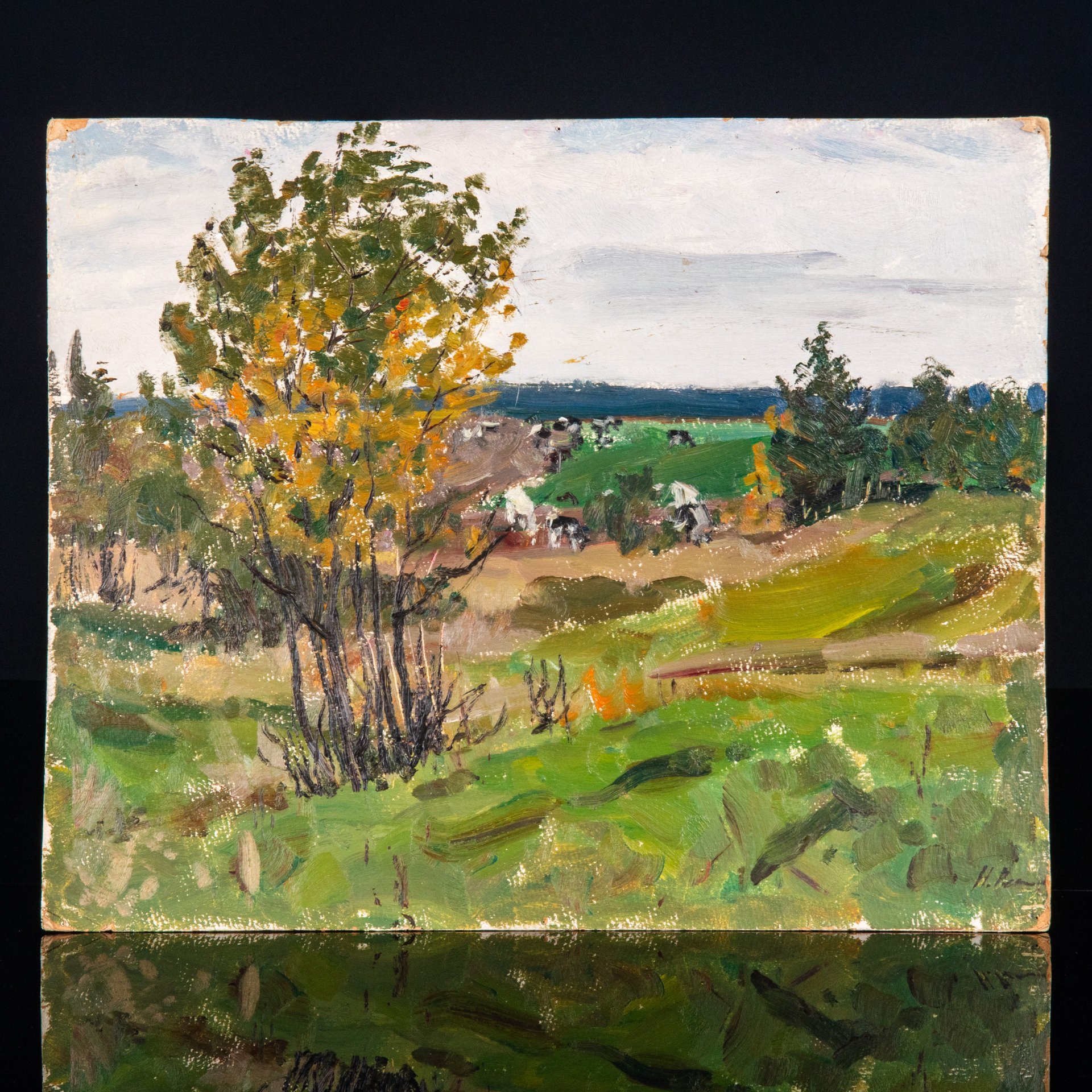 Картина "К осени", художник Репин Николай Никитович (1932-2023 гг.), картон, масло, СССР, 1976 г.