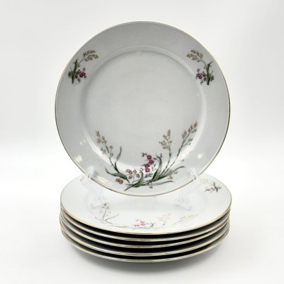 Набор десертных тарелок с цветочным декором на 6 персон, фарфор, деколь, золочение, Bareuther & Co., Bavaria, Германия, 1931-1945 гг.