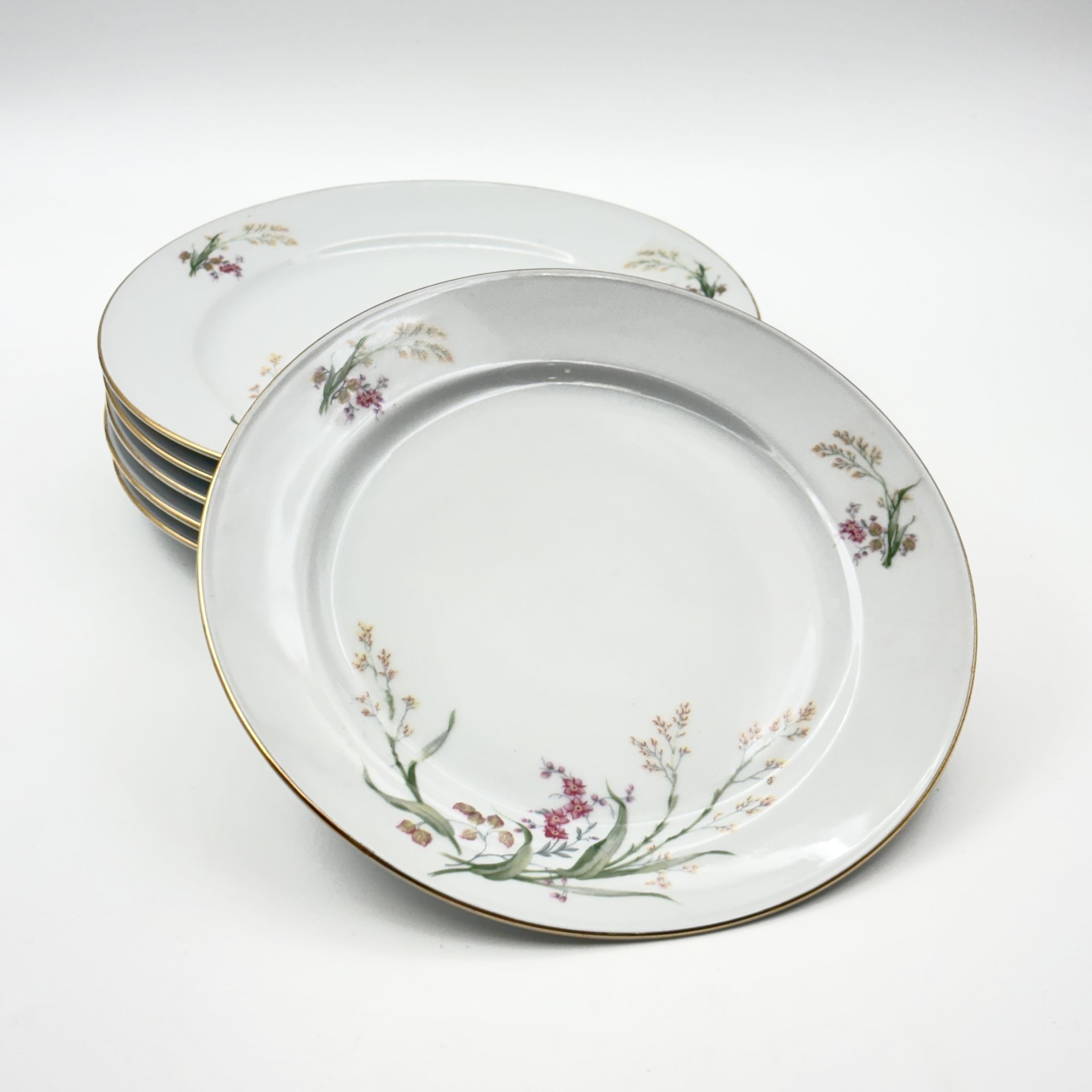 Набор десертных тарелок с цветочным декором на 6 персон, фарфор, деколь, золочение, Bareuther & Co., Bavaria, Германия, 1931-1945 гг.
