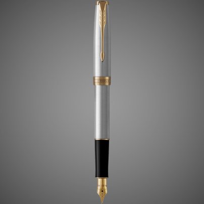 Перьевая ручка Parker Sonnet , Stainless Steel GT, перо: F или М, цвет чернил: black, в подарочной упаковке, Металлы: латунь, нержавеющая сталь, позолота, позолота
