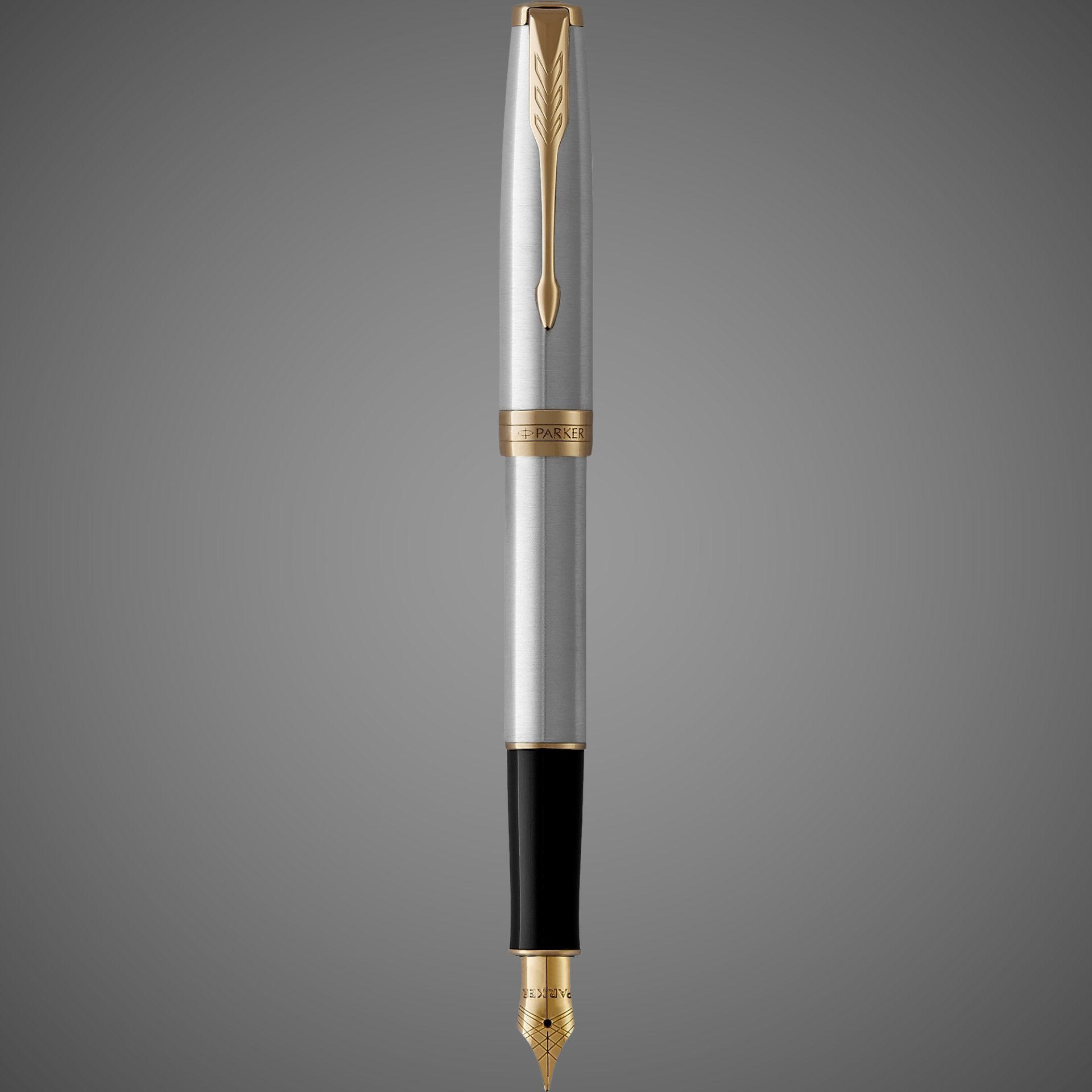 Перьевая ручка Parker Sonnet , Stainless Steel GT, перо: F или М, цвет чернил: black, в подарочной упаковке, Металлы: латунь, нержавеющая сталь, позолота, позолота