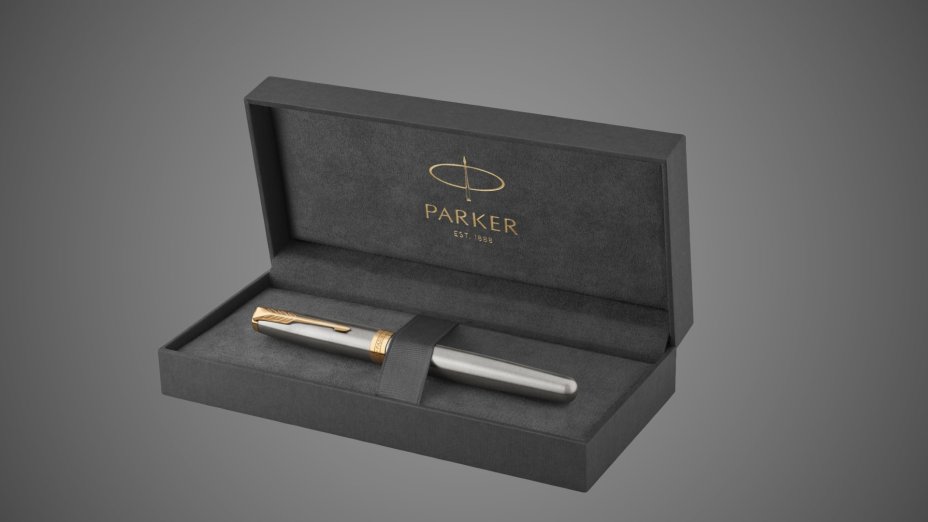 Перьевая ручка Parker Sonnet , Stainless Steel GT, перо: F или М, цвет чернил: black, в подарочной упаковке, Металлы: латунь, нержавеющая сталь, позолота, позолота