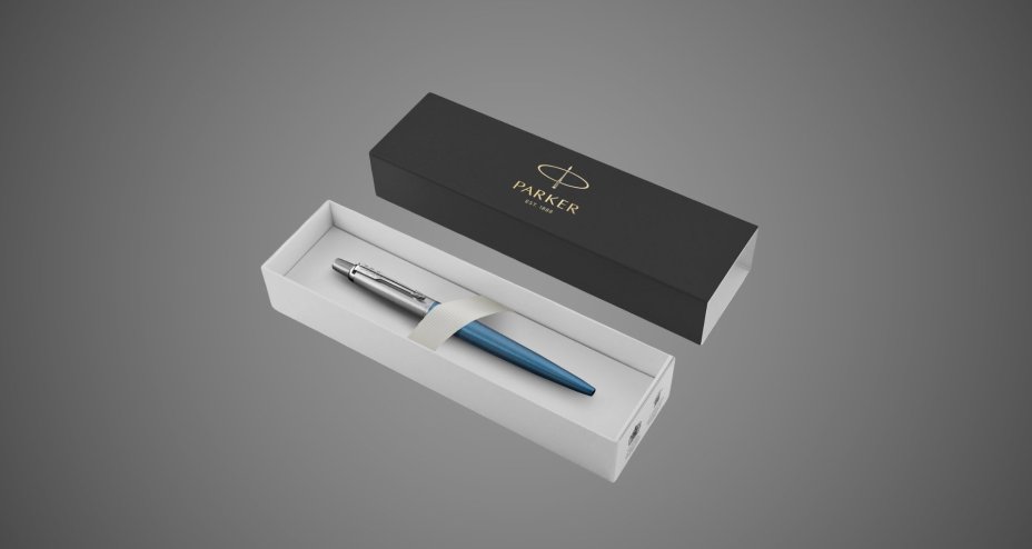 Шариковая ручка Parker Jotter Essential, Waterloo Blue CT, стержень: Mblue, Лаки и смолы: лак, нержавеющая сталь