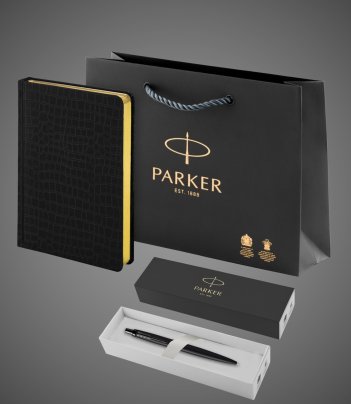 Подарочный набор: Шариковая ручка Parker Jotter XL SE20 Monochrome в подарочной упаковке, цвет: Black, стержень: Mblue и Ежедневник недатированный А5, Металлы: металл, нержавеющая сталь