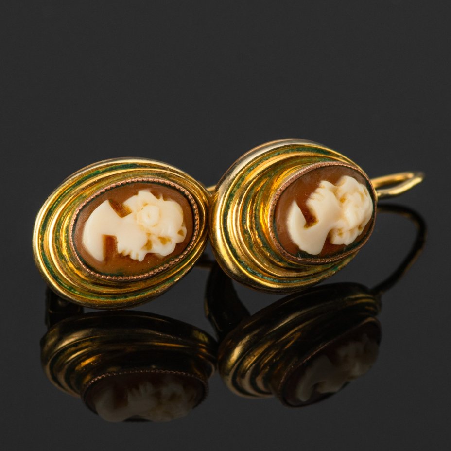 Серьги с камеей (женский профиль), латунь, вставка бежевого цвета, Европа, 1890-1920 гг.