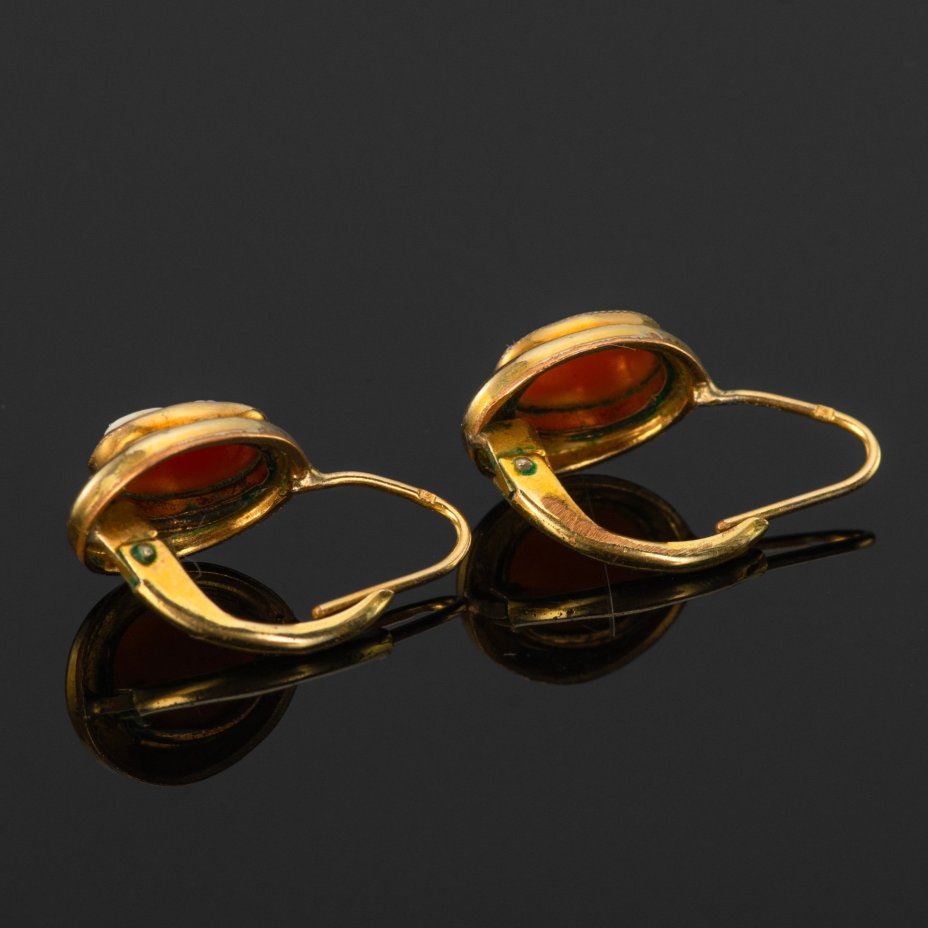 Серьги с камеей (женский профиль), латунь, вставка бежевого цвета, Европа, 1890-1920 гг.