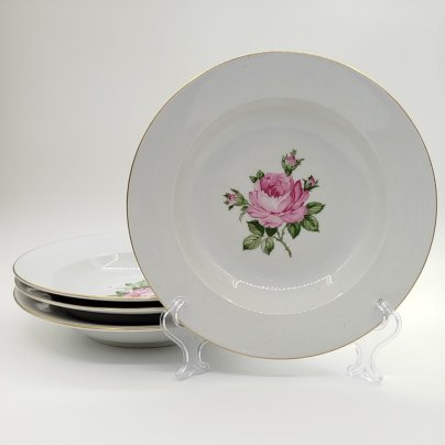 Набор из 4-х суповых тарелок, украшенных изображением розы