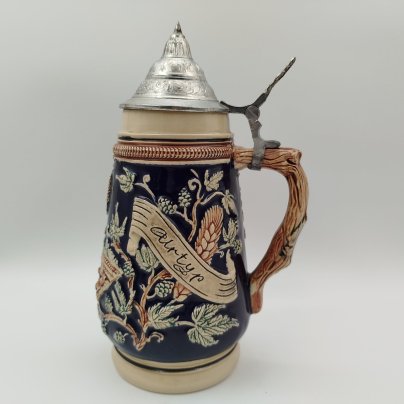Кружка пивная с крышкой "Altmeister Urtyp", керамика, олово, дорисовка, Германия, 1970-1990 гг.