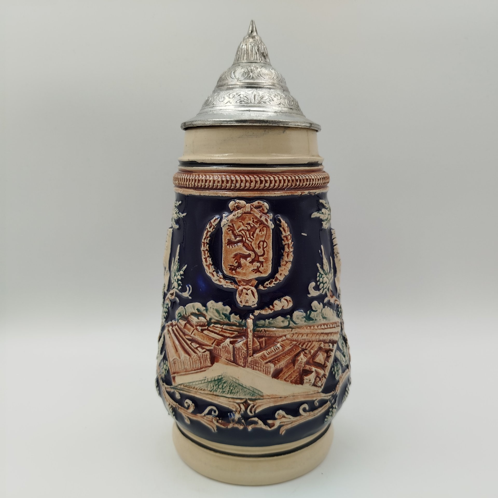 Кружка пивная с крышкой "Altmeister Urtyp", керамика, олово, дорисовка, Германия, 1970-1990 гг.