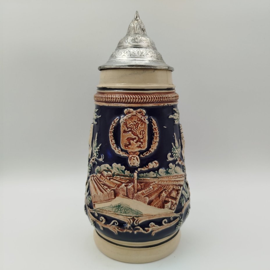 Кружка пивная с крышкой "Altmeister Urtyp", керамика, олово, дорисовка, Германия, 1970-1990 гг.