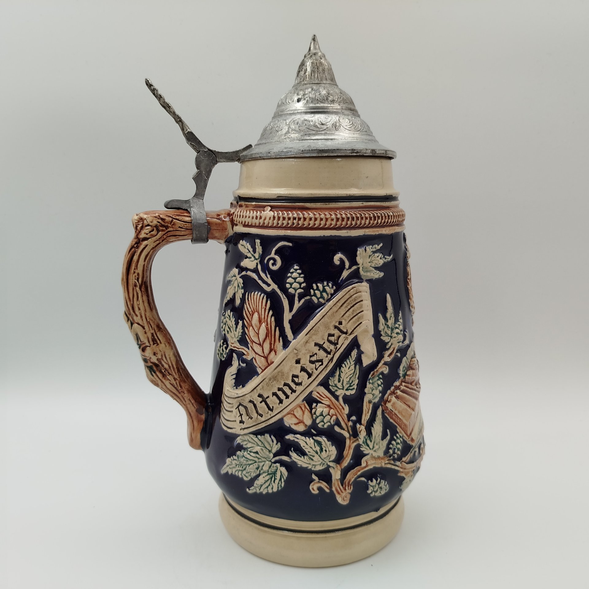 Кружка пивная с крышкой "Altmeister Urtyp", керамика, олово, дорисовка, Германия, 1970-1990 гг.
