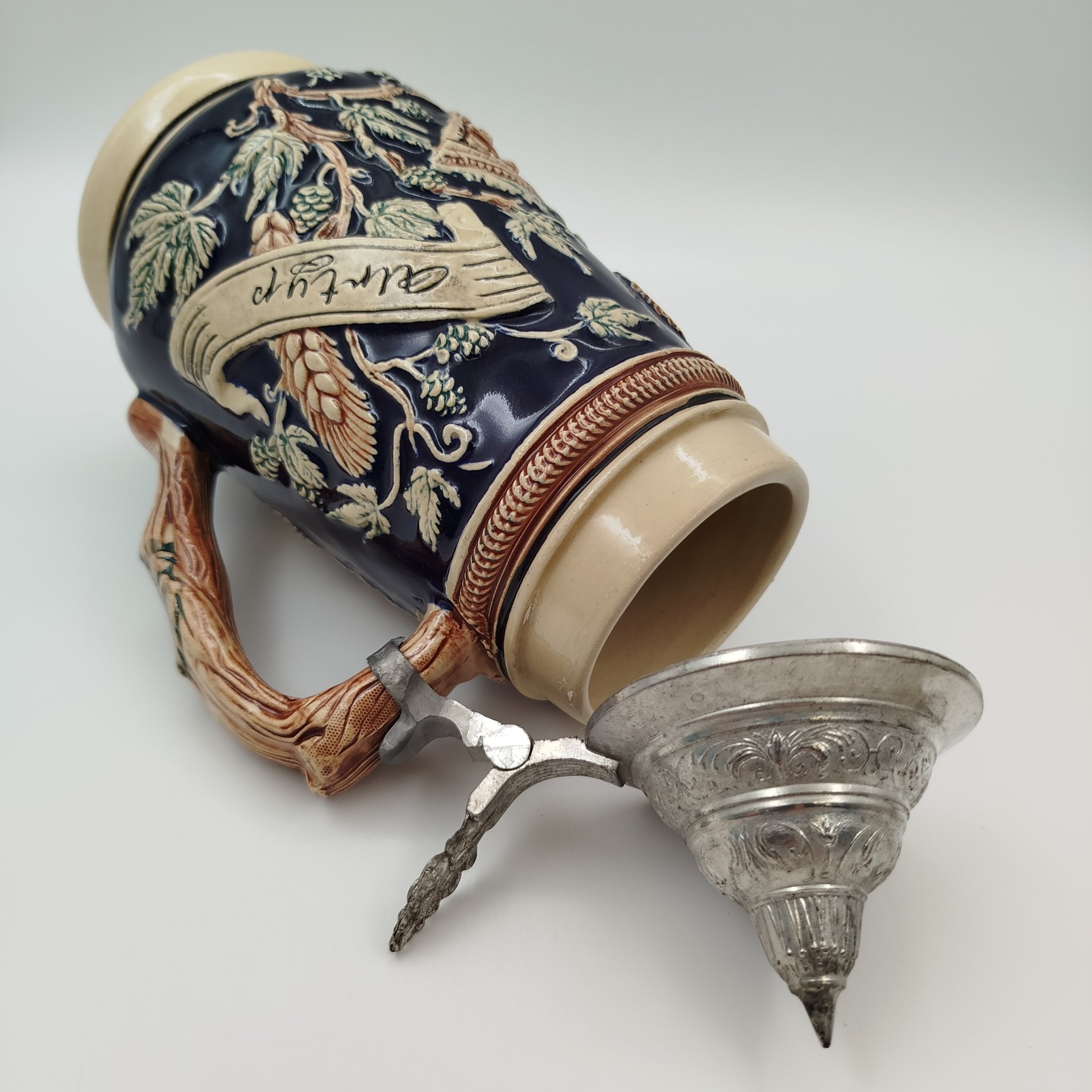 Кружка пивная с крышкой "Altmeister Urtyp", керамика, олово, дорисовка, Германия, 1970-1990 гг.