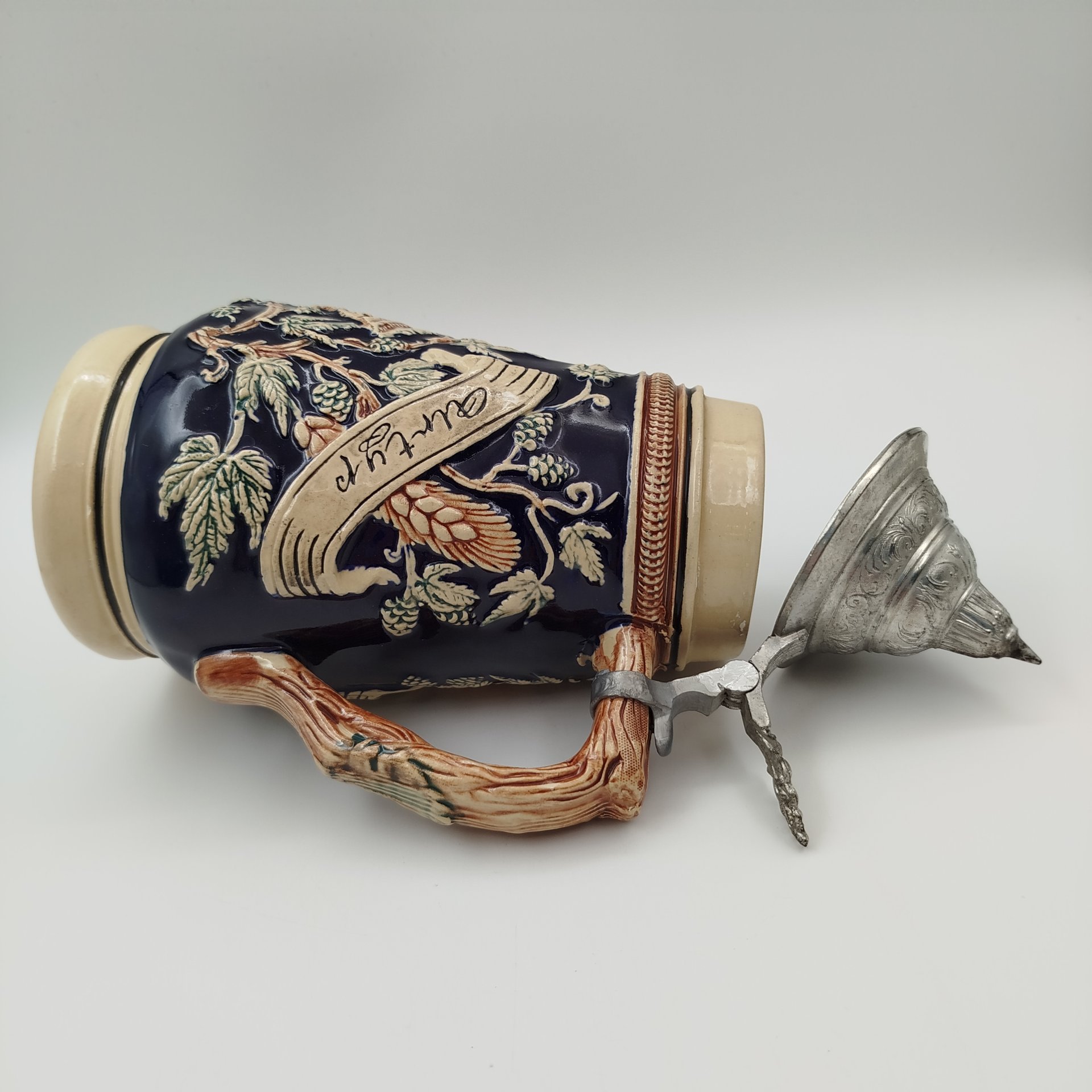 Кружка пивная с крышкой "Altmeister Urtyp", керамика, олово, дорисовка, Германия, 1970-1990 гг.