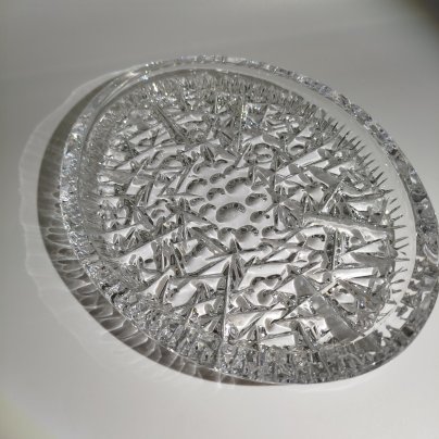 Блюдо сервировочное овальной формы "Космос", автор Л.Д. Смирнова, хрусталь, пресс, Ленинградский завод художественного стекла (ЛЗХС), СССР, 1960-1980 гг.