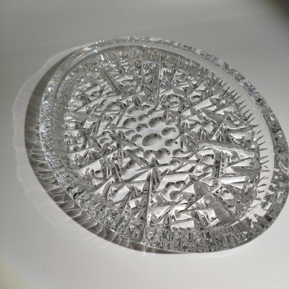 Блюдо сервировочное овальной формы "Космос", автор Л.Д. Смирнова, хрусталь, пресс, Ленинградский завод художественного стекла (ЛЗХС), СССР, 1960-1980 гг.
