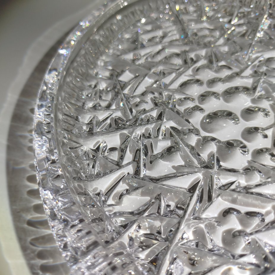 Блюдо сервировочное овальной формы "Космос", автор Л.Д. Смирнова, хрусталь, пресс, Ленинградский завод художественного стекла (ЛЗХС), СССР, 1960-1980 гг.