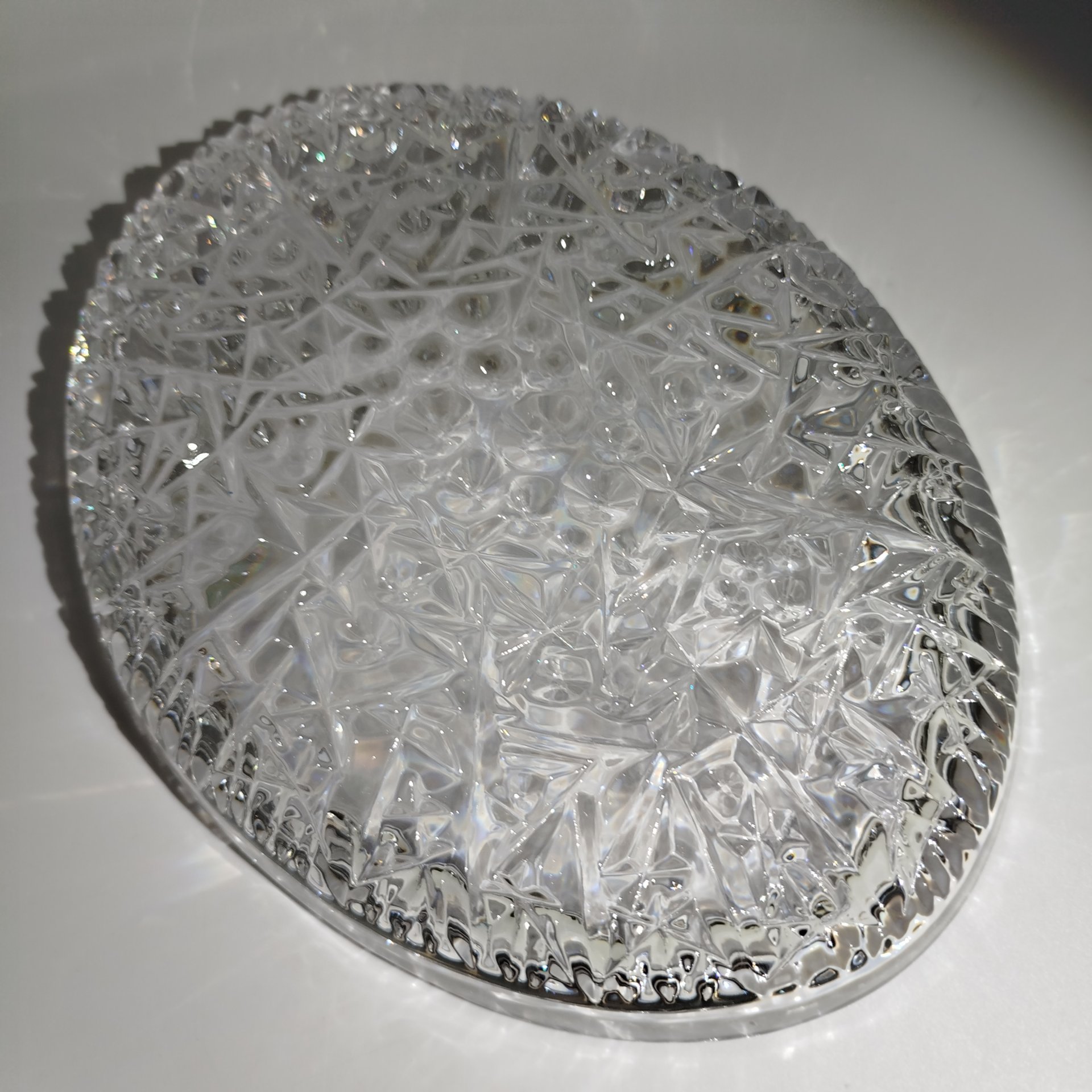 Блюдо сервировочное овальной формы "Космос", автор Л.Д. Смирнова, хрусталь, пресс, Ленинградский завод художественного стекла (ЛЗХС), СССР, 1960-1980 гг.