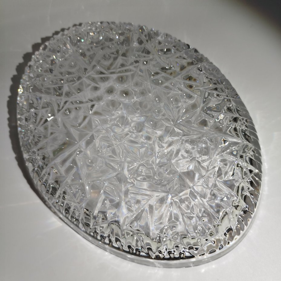 Блюдо сервировочное овальной формы "Космос", автор Л.Д. Смирнова, хрусталь, пресс, Ленинградский завод художественного стекла (ЛЗХС), СССР, 1960-1980 гг.