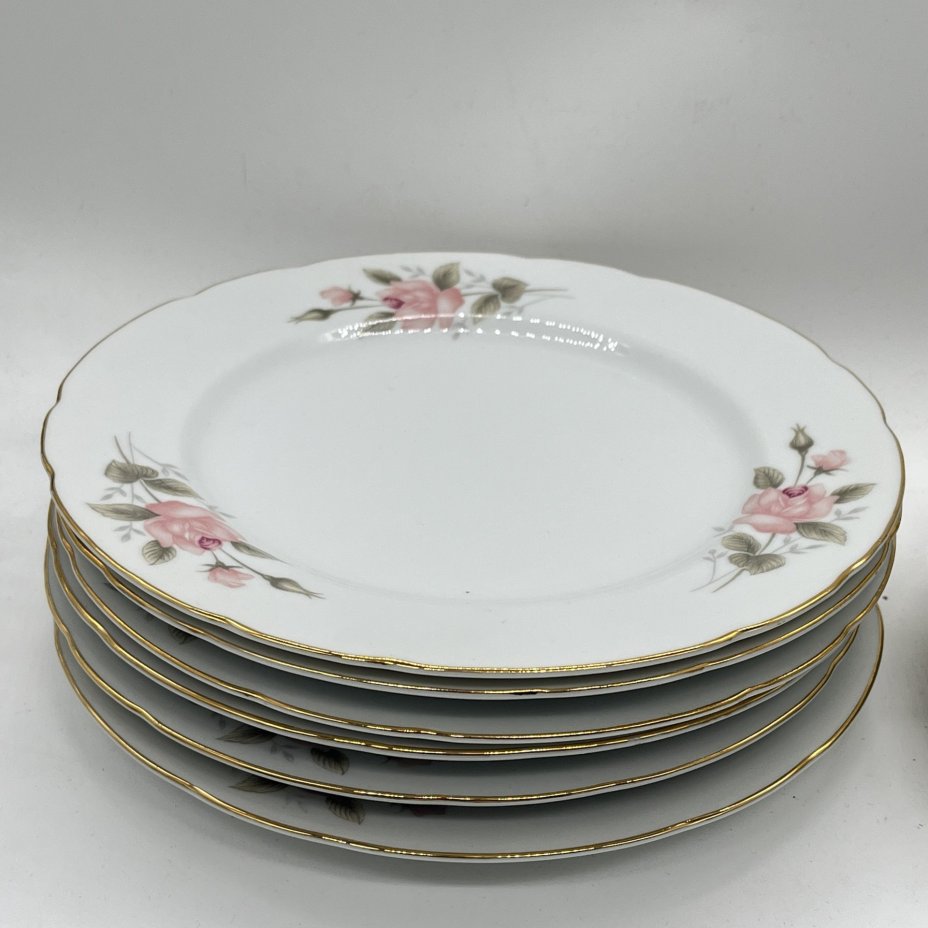 Набор из 6 обеденных тарелок "Роза", фарфор, деколь, золочение, Tono China, Япония, 1970-1990 гг.