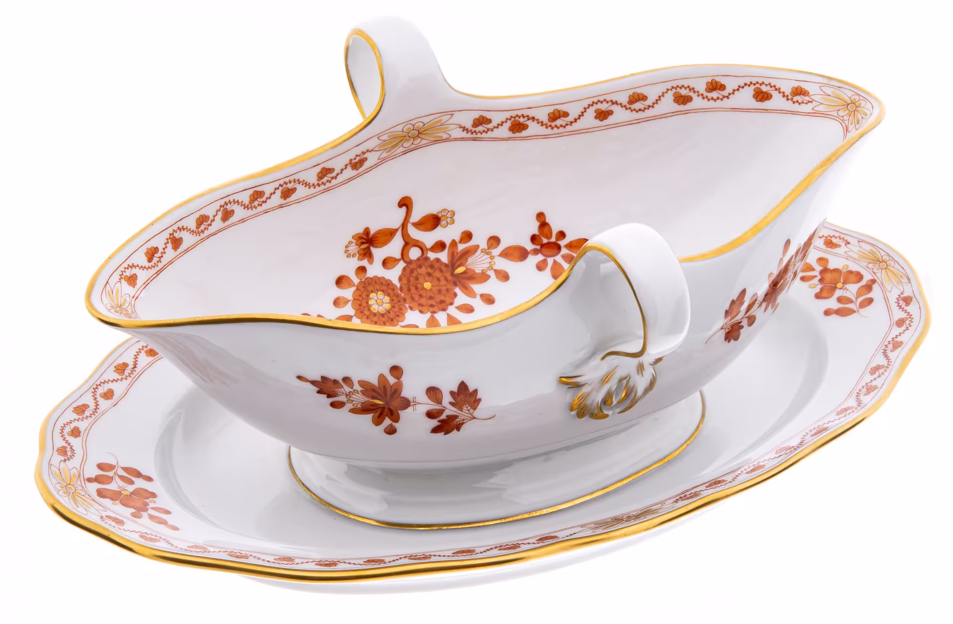 Соусник с флоральным узором, фарфор, деколь, мануфактура "Мейсен" (Meissen), Германия, 1975 г., Meissen (Мейсенский фарфор)