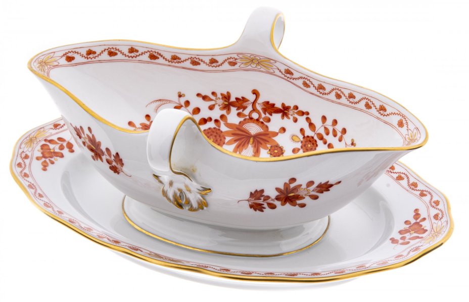 Соусник с флоральным узором, фарфор, деколь, мануфактура "Мейсен" (Meissen), Германия, 1975 г., Meissen (Мейсенский фарфор)