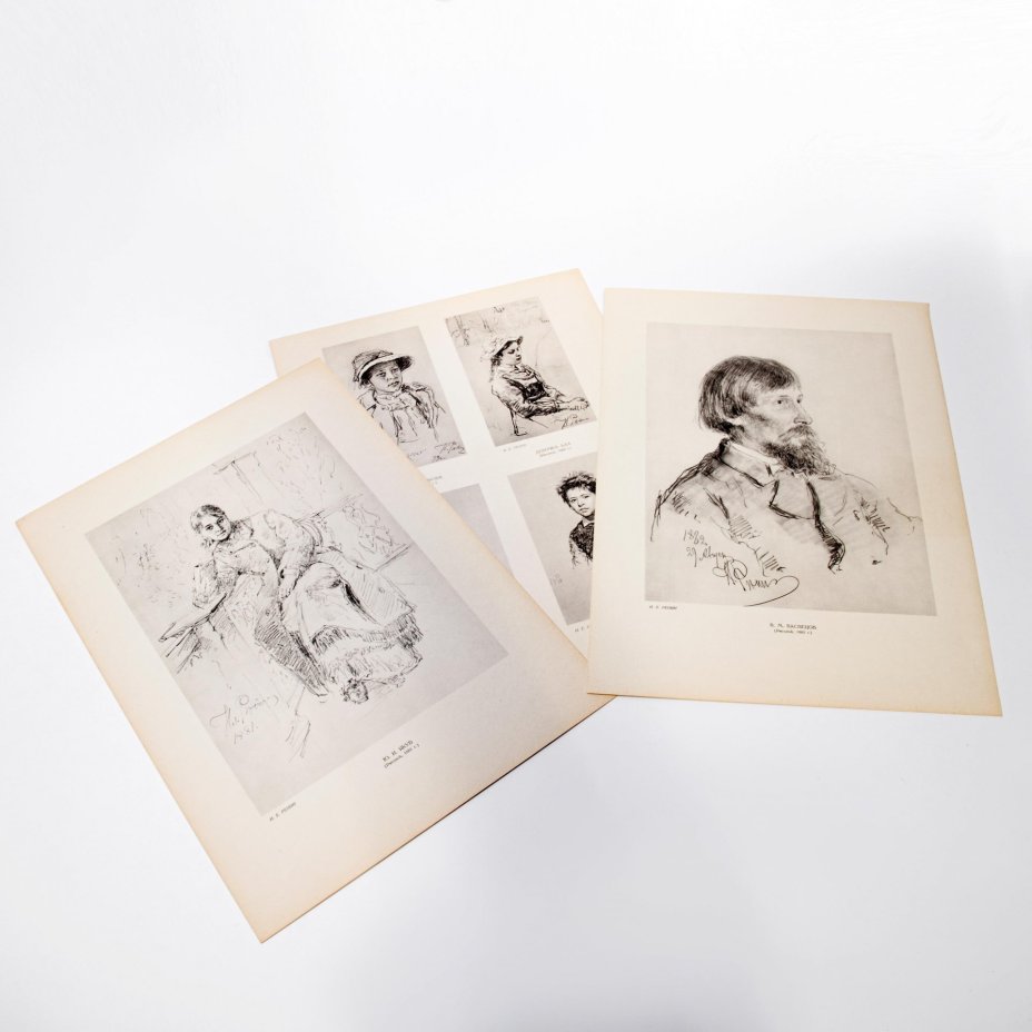 Кмплект репродукций в папке  "И.Е. Репин" 70 шт. (полный), ред. И.С. Зильберштейн, бумага, печать, "Искусство", Москва, СССР, 1951 г.