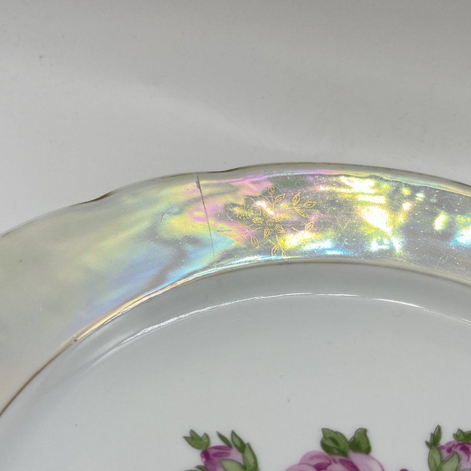Тарелка сервировочная/обеденная с цветочным декором, фарфор, люстр, деколь, золочение, Kahla, ГДР, 1960-1990 гг.